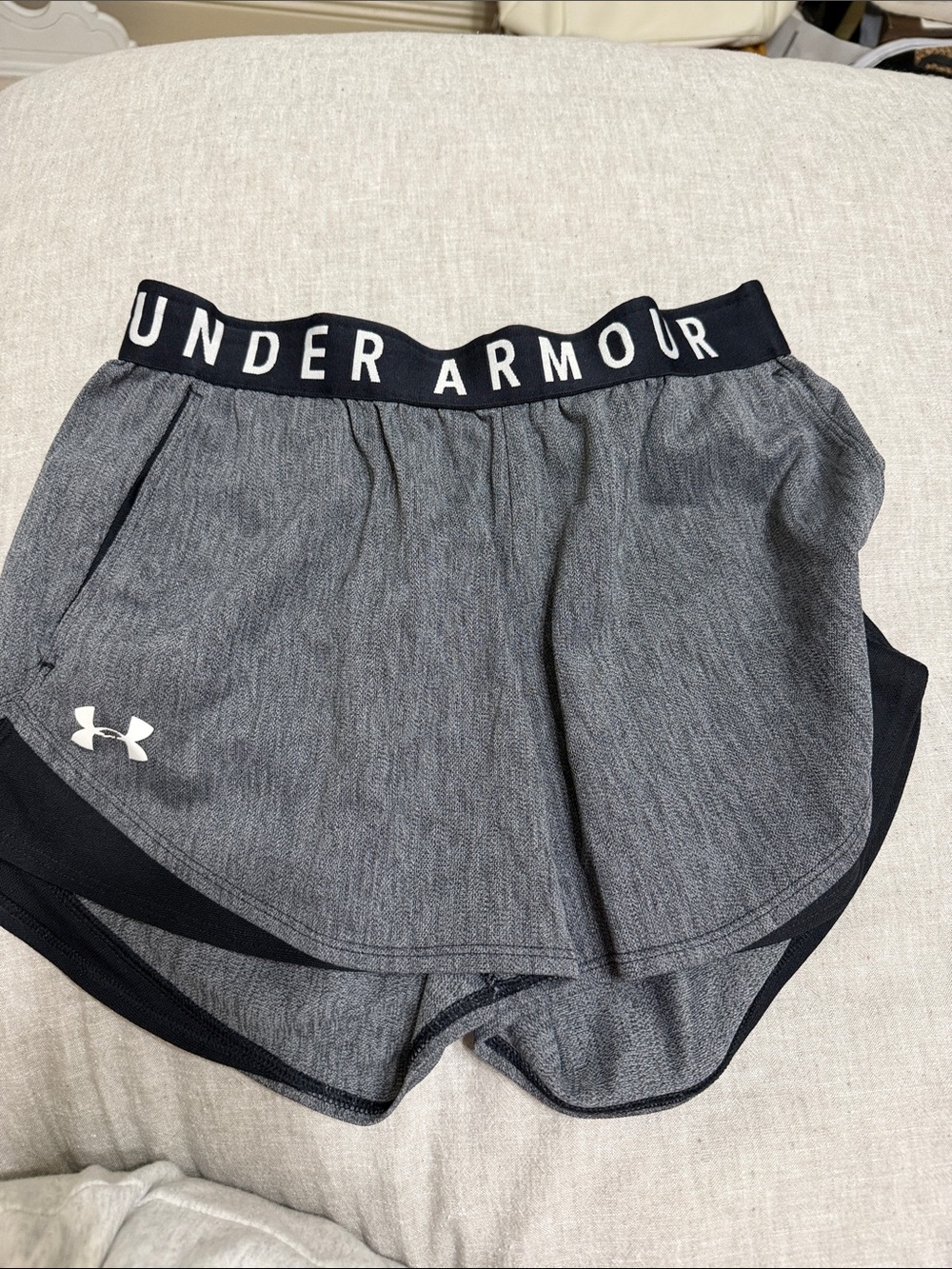 Under Armour Women's Gray Heather Athletic Shorts with Logo Waistband